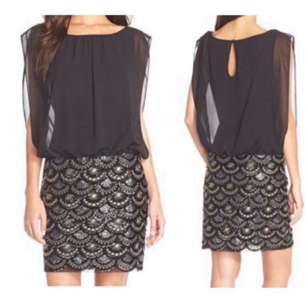 Aidan Mattox Black Chiffon Sequin Dress Sparkly Mini dress Dressy Size 4